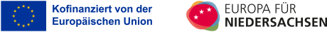 Logo der EFRE/ESF+-Förderperiode mit dem Hinweis auf die Förderung durch die Europäische Union, sowie des Slogans "Europa für Niedersachsen