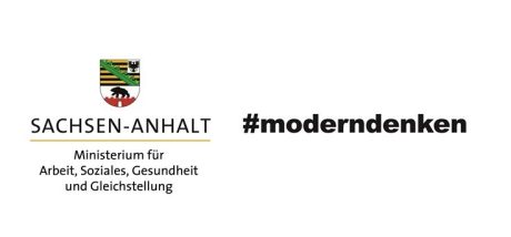 Logo des Ministeriums für Arbeit, Soziales, Gesundheit und Gleichstellung des Landes Sachsen-Anhalts mit dem Hashtag moderndenken