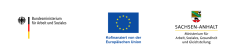 Logos der Förderungen des Zukunftszentrums Sachsen-Anhalt, darunter das des Bundesministeriums für Arbeit und Soziales, der Europäischen Union und des Ministeriums für Arbeit, Soziales, Gesundheit und Gleichstellung Sachsen-Anhalt.