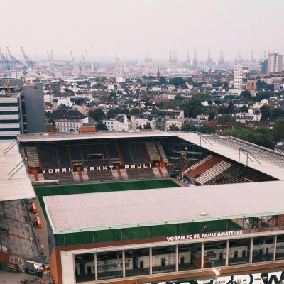 Blick auf das Millerntorstadion im Hamburger Stadtteil St. Pauli