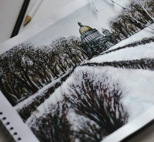 eine Zeichnung auf Papier von Dresden