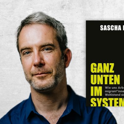 Es ist Sasche Lübnbe abgebildet, und rechts von Ihm sein Buch "Ganz unten im System".