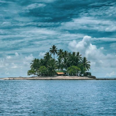 Eine Insel mit Palmen mitten im Meer