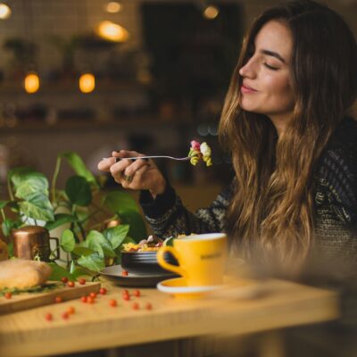 A woman enjoying a meal