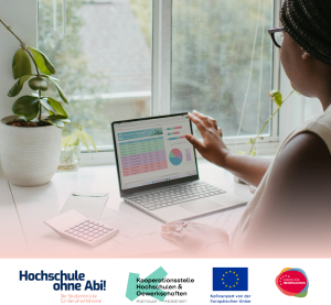 Teaser zur Online-Inforeihe der Hochschulbrücke mit einer Frau an einem Laptop